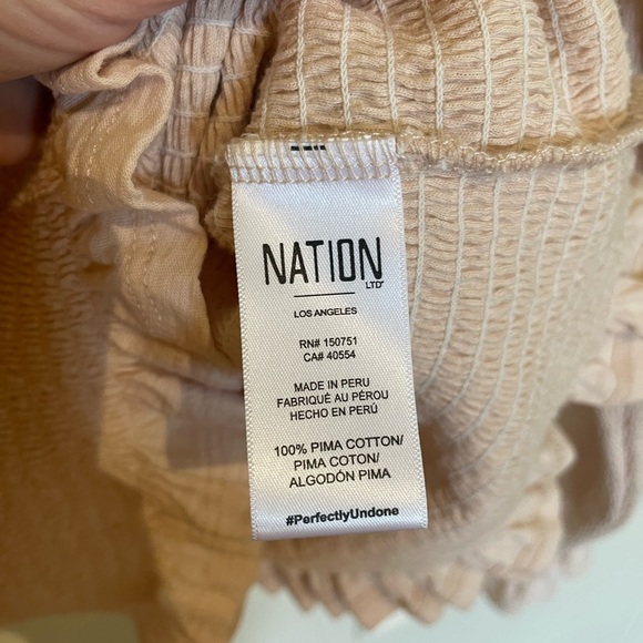 Nation LTD Emmy Smocked High Neck Mock Ruffle Sleeve Long Sleeve Top Sz M - Picture 5 of 6